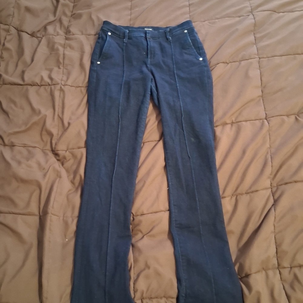 Express Dark Blue Women's Skyscraper Mid Rise Jeans. With Split Boot Flare - Picture 7 of 7